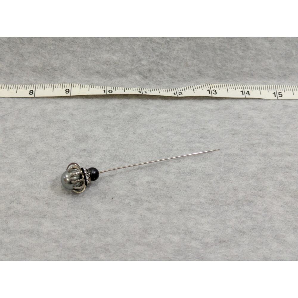 Vintage Hat Pin‎ Smokey Gray Pearl Victorian Brooch Bridal Stickpin Lapel Pin